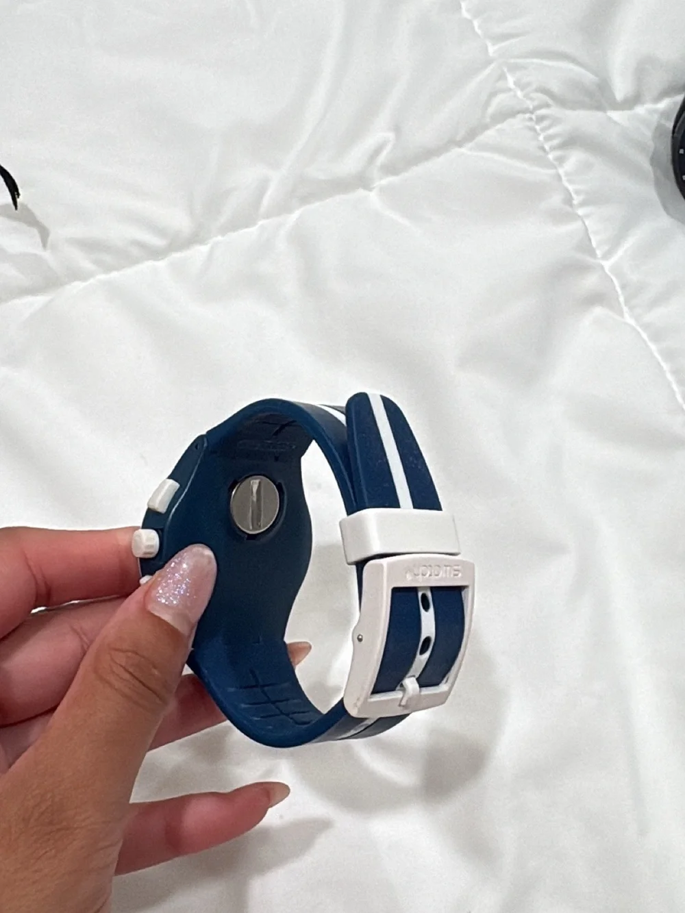Swatch Navy Blue Watch with Orange Accents